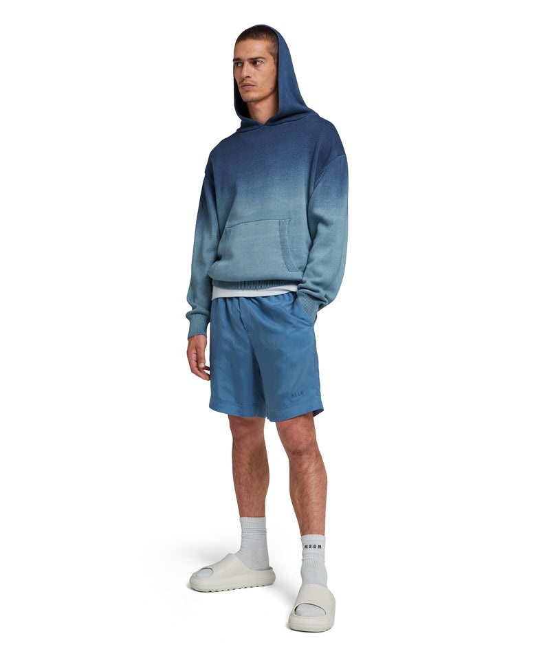 Blue MSGM Cotton Shirt With Hood And Faded Effect | USA_MSGM34674