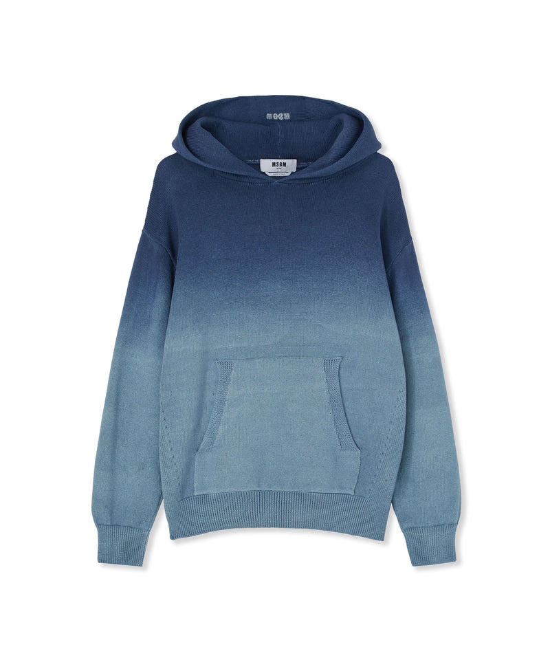 Blue MSGM Cotton Shirt With Hood And Faded Effect | USA_MSGM34674