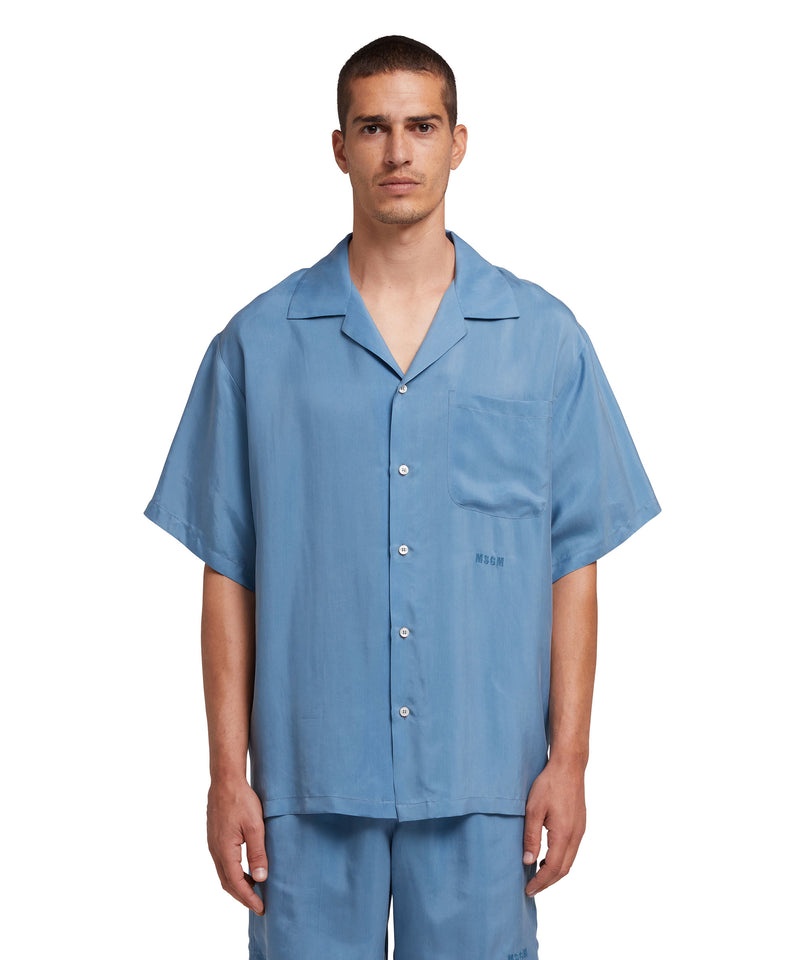 Blue MSGM Cupro Bowling Shirt | USA_MSGM69441