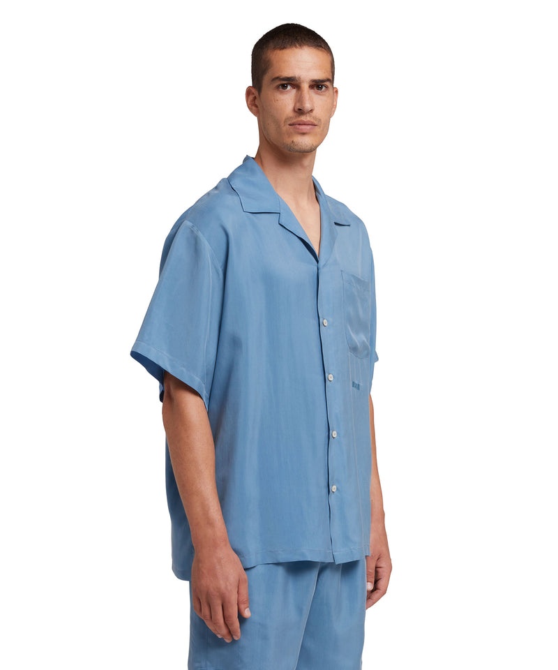 Blue MSGM Cupro Bowling Shirt | USA_MSGM69441