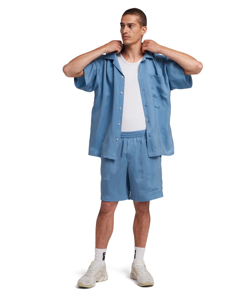 Blue MSGM Cupro Bowling Shirt | USA_MSGM69441