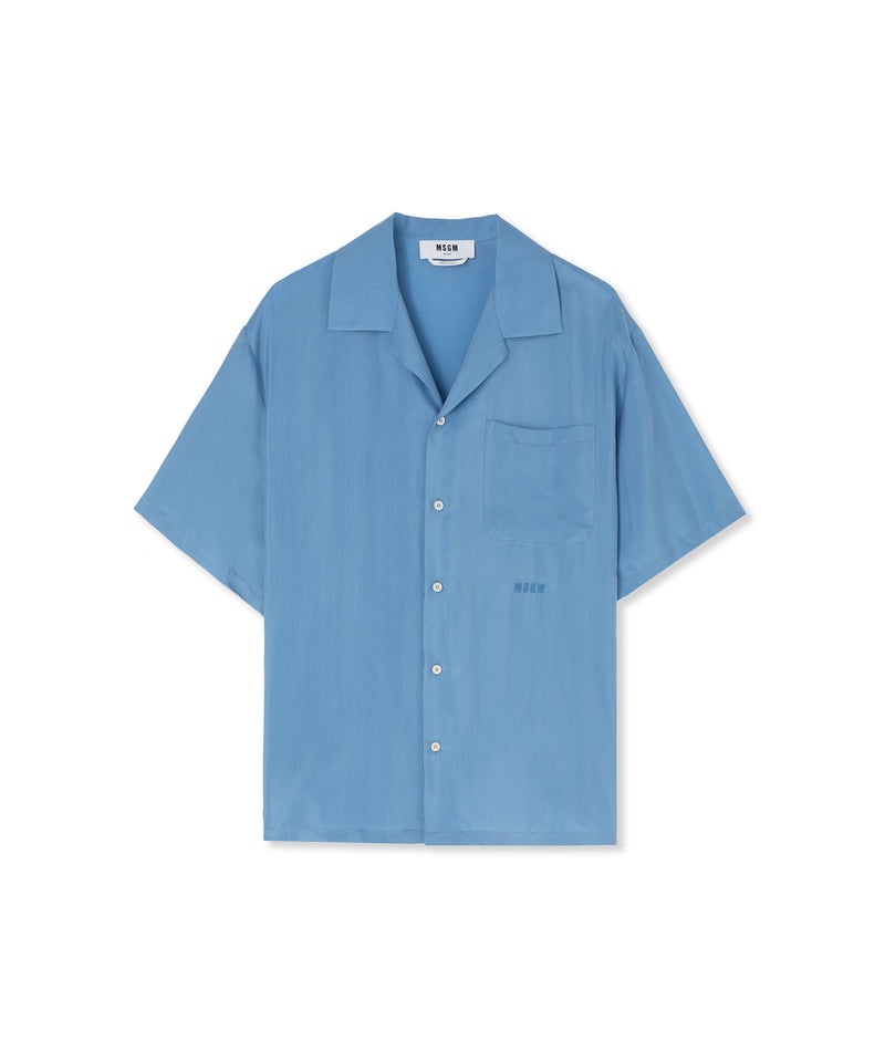 Blue MSGM Cupro Bowling Shirt | USA_MSGM69441