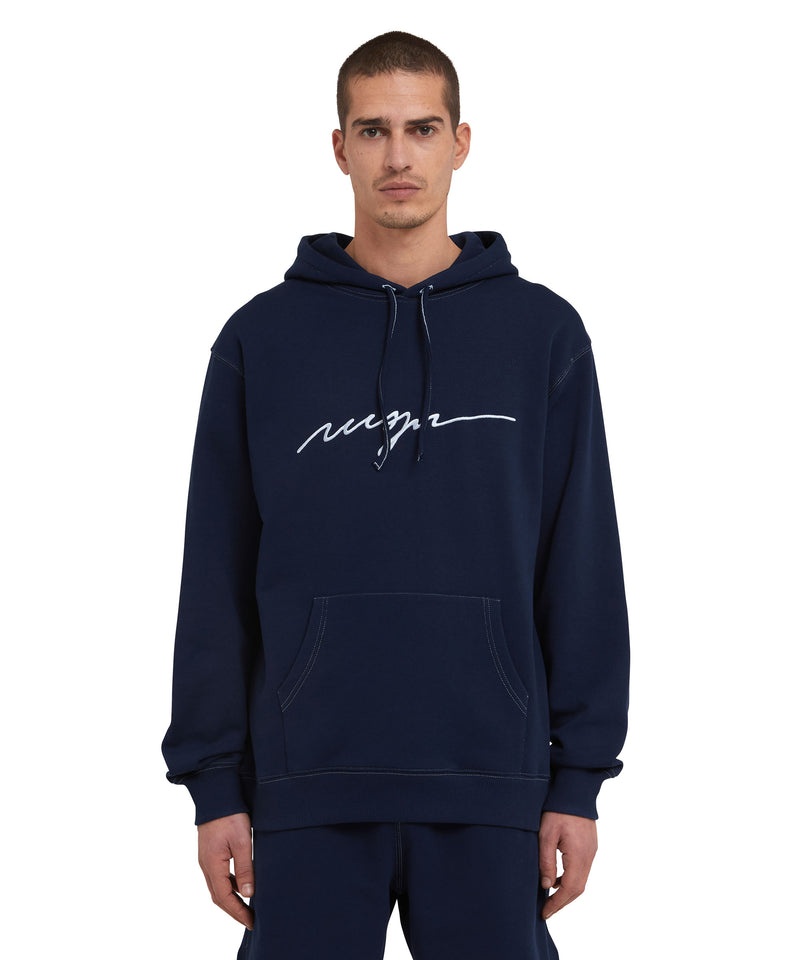 Blue MSGM Hooded Sweatshirt With Embroidered Cursive Logo | USA_MSGM81838