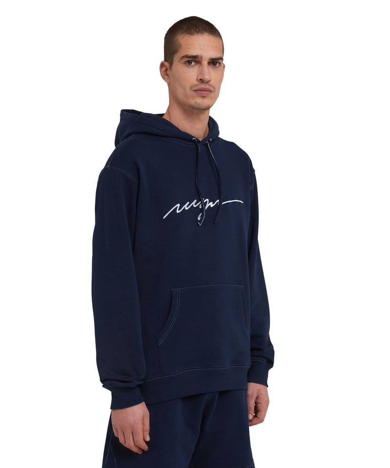 Blue MSGM Hooded Sweatshirt With Embroidered Cursive Logo | USA_MSGM81838