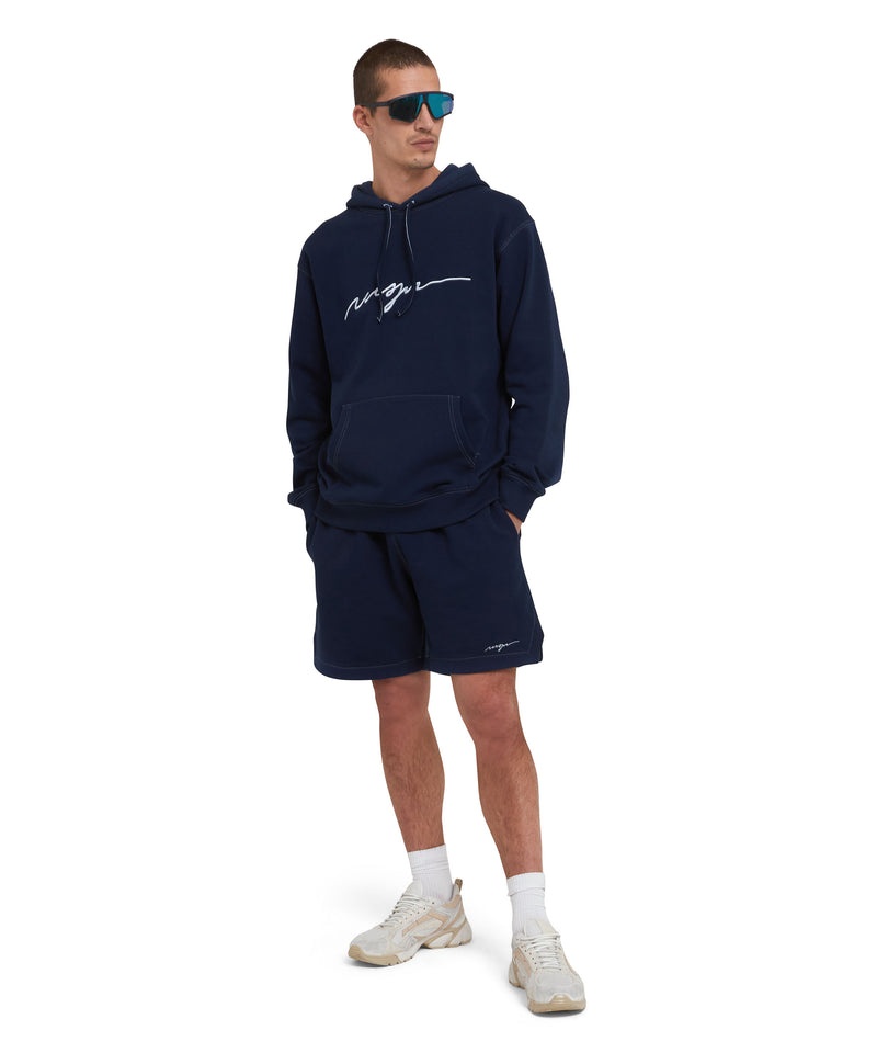 Blue MSGM Hooded Sweatshirt With Embroidered Cursive Logo | USA_MSGM81838