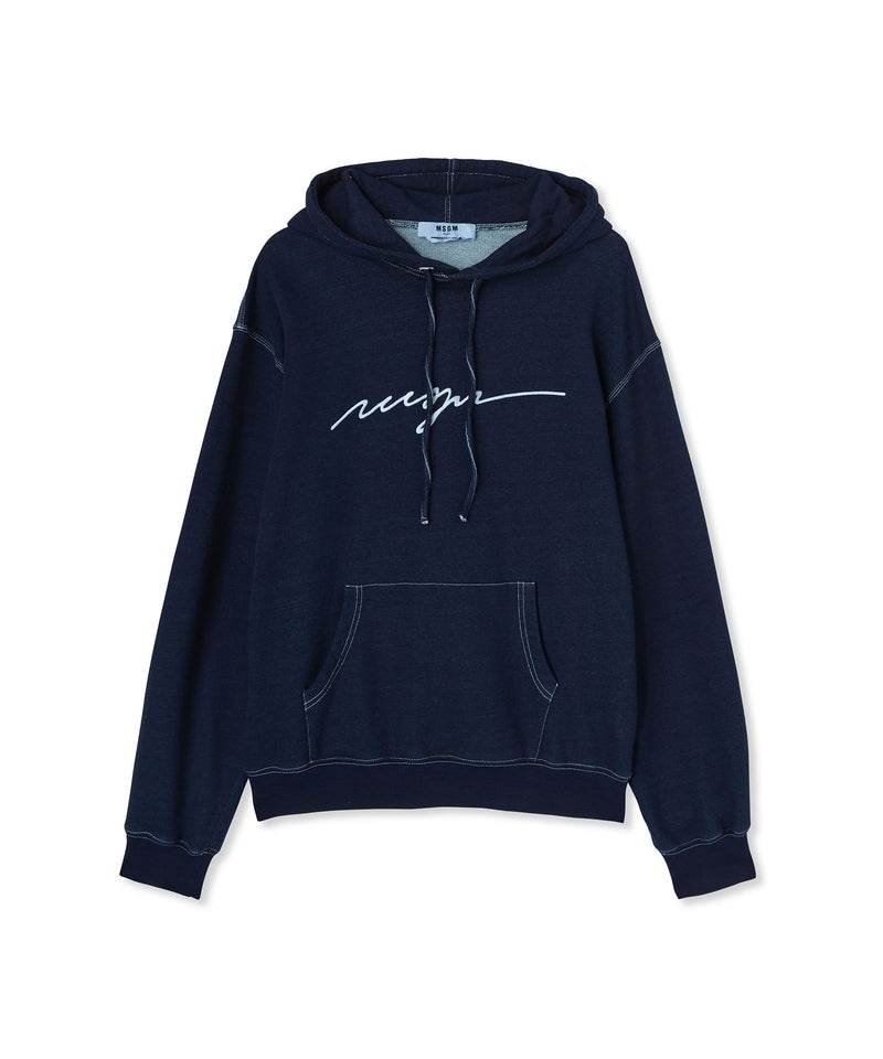 Blue MSGM Hooded Sweatshirt With Embroidered Cursive Logo | USA_MSGM81838