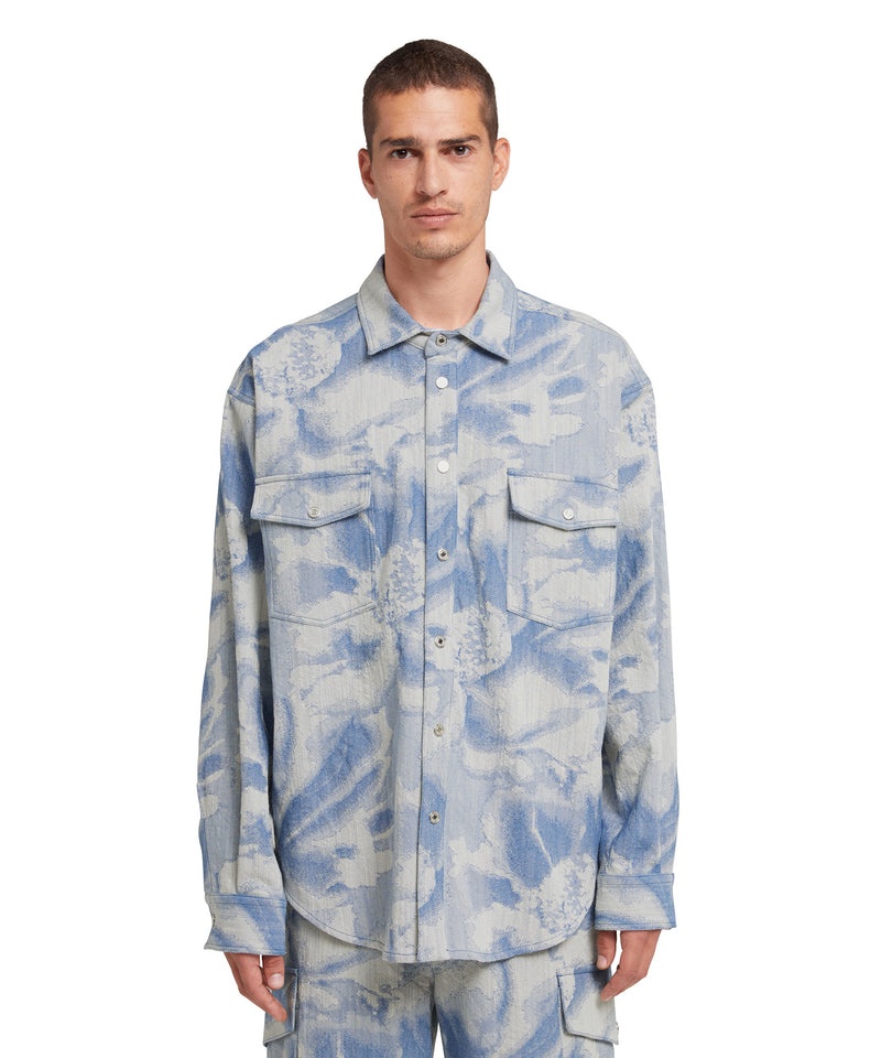 Blue MSGM Jacquard Fabric Pocketed Shirt With Large Daisy Design | USA_MSGM55017