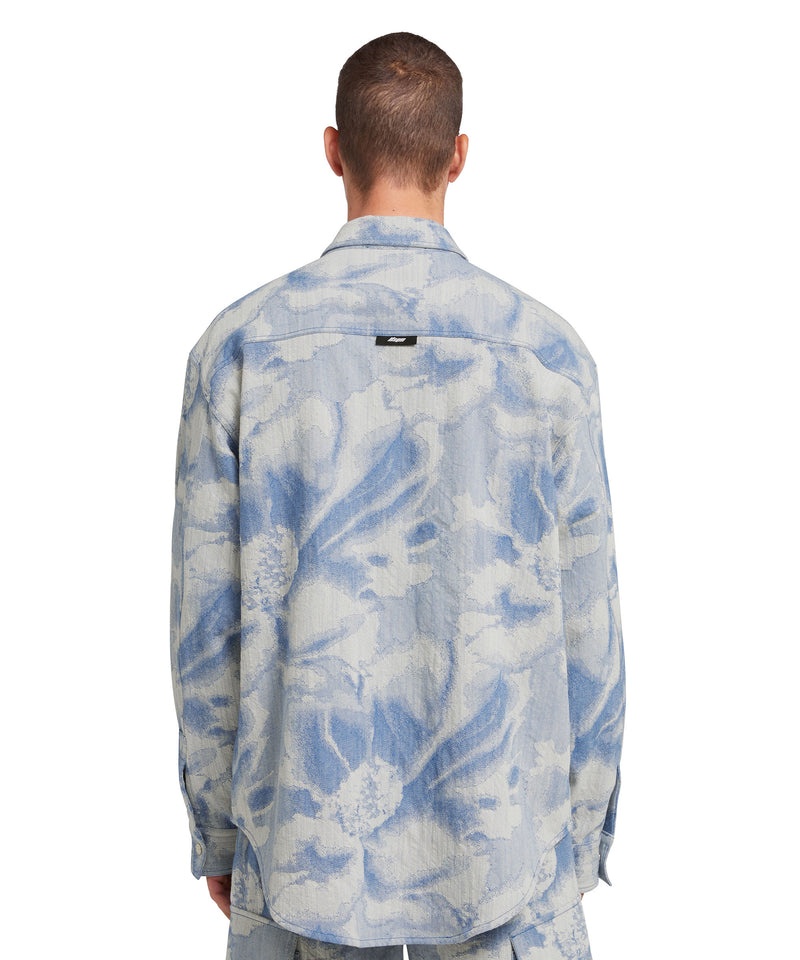 Blue MSGM Jacquard Fabric Pocketed Shirt With Large Daisy Design | USA_MSGM55017