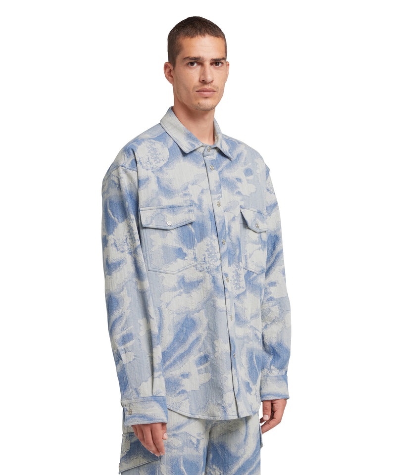 Blue MSGM Jacquard Fabric Pocketed Shirt With Large Daisy Design | USA_MSGM55017