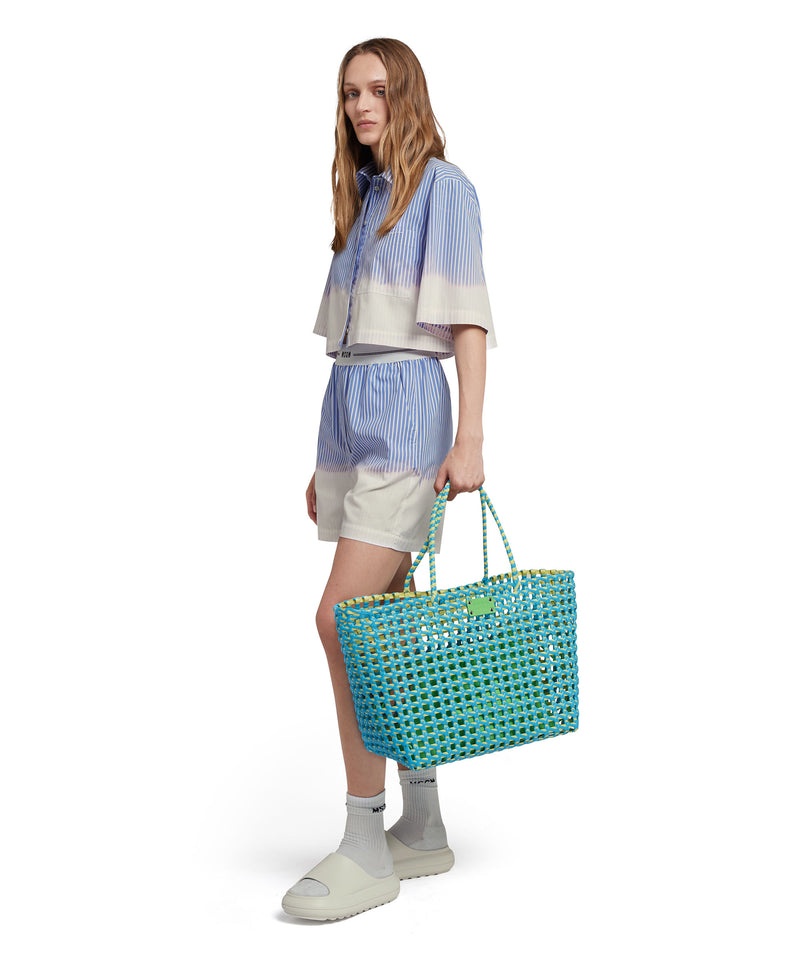 Blue MSGM Large Woven Tote Bag With Logo | USA_MSGM64651