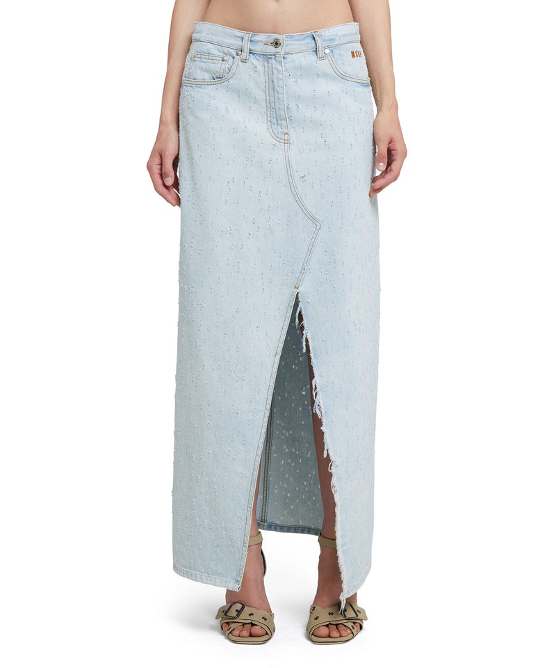 Blue MSGM Light Denim Midi Skirt | USA_MSGM59917