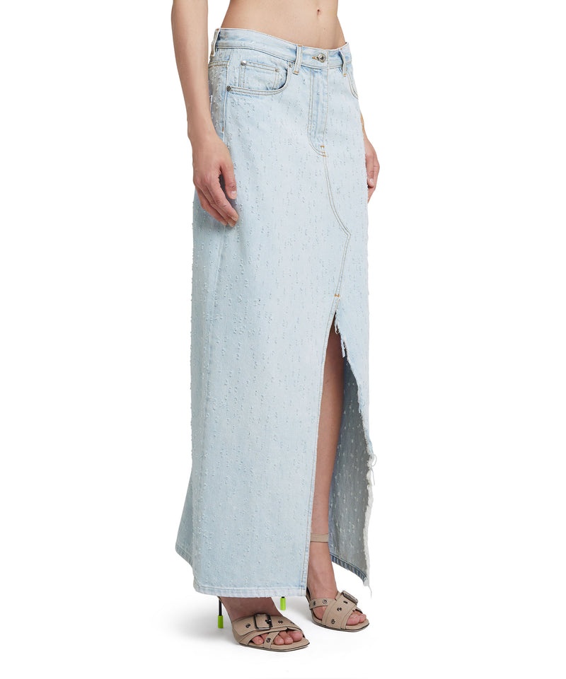 Blue MSGM Light Denim Midi Skirt | USA_MSGM59917