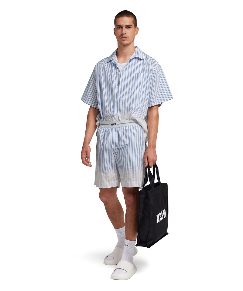 Blue MSGM Poplin Bowling Shirt With Faded Treatment | USA_MSGM72727