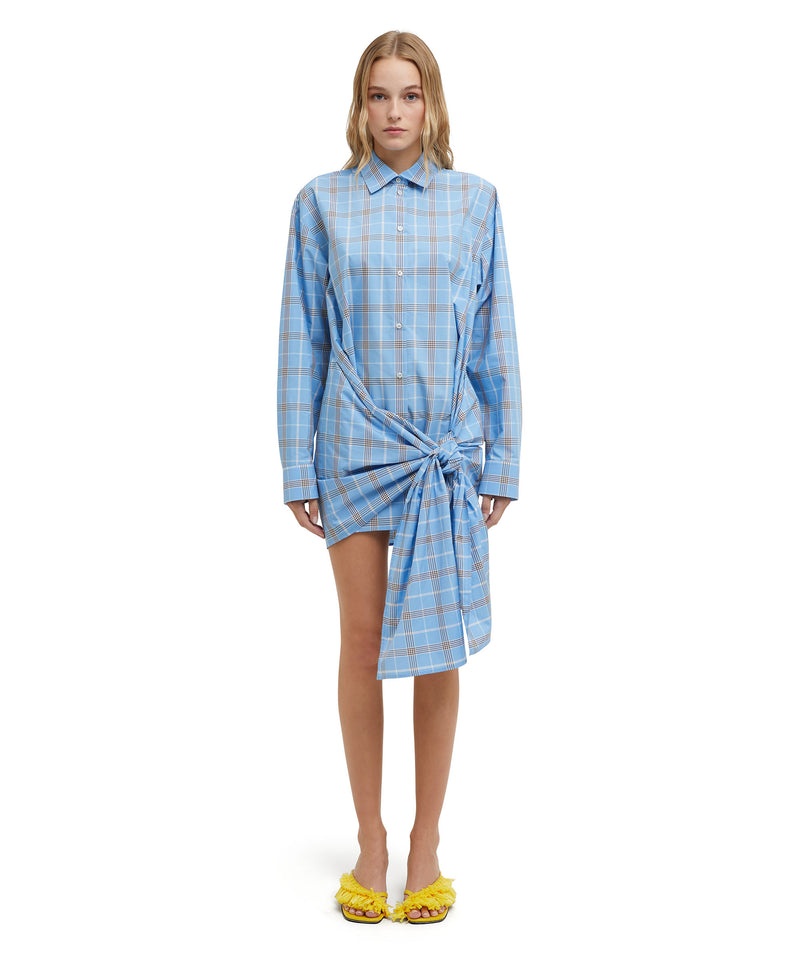 Blue MSGM Poplin Check Dress With Knot | USA_MSGM34755