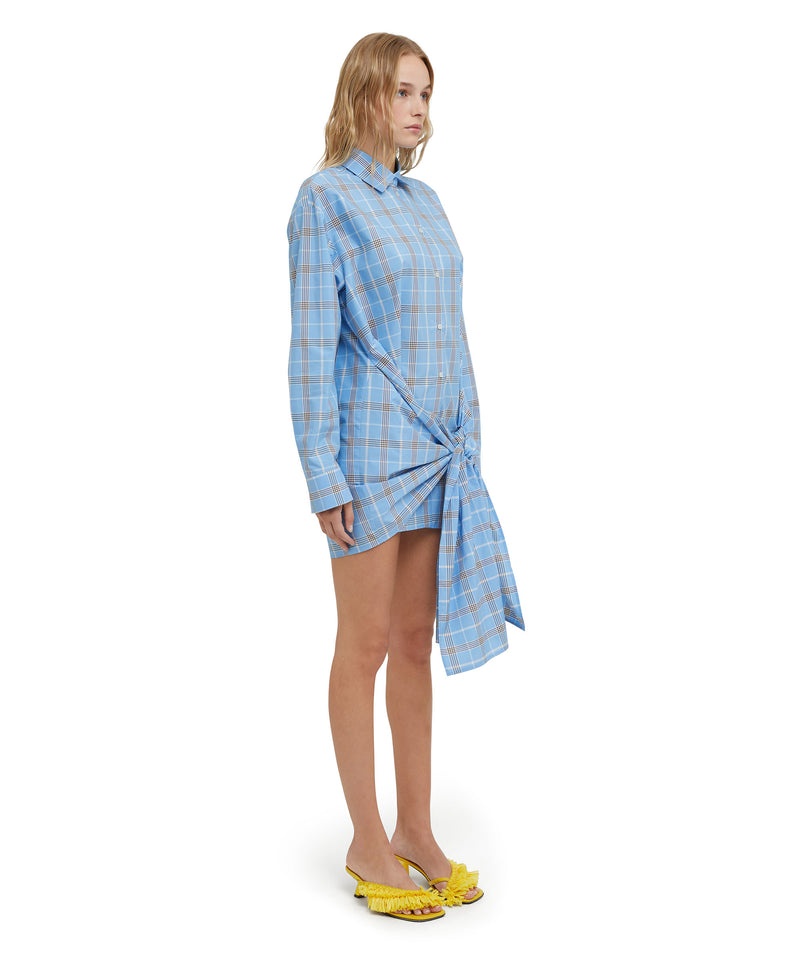 Blue MSGM Poplin Check Dress With Knot | USA_MSGM34755