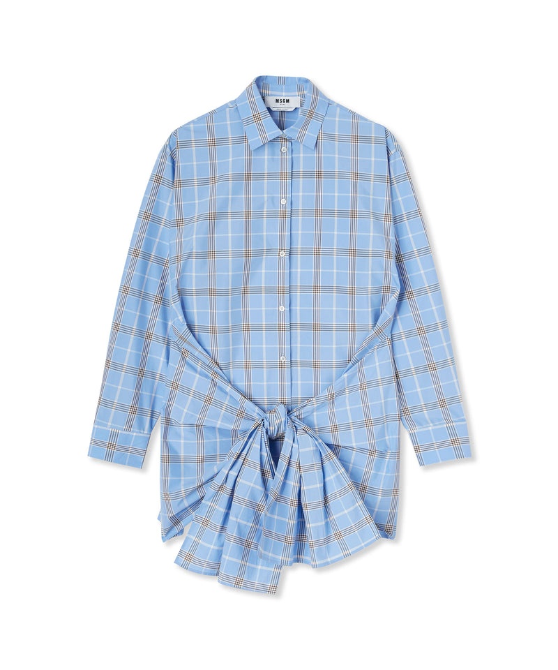 Blue MSGM Poplin Check Dress With Knot | USA_MSGM34755