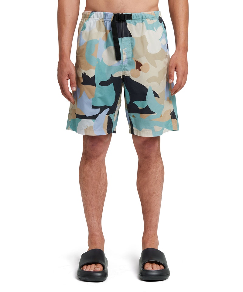 Blue MSGM Poplin Cotton Shorts With Geo Camo Print | USA_MSGM12198