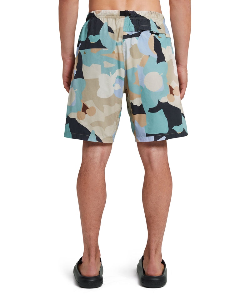 Blue MSGM Poplin Cotton Shorts With Geo Camo Print | USA_MSGM12198