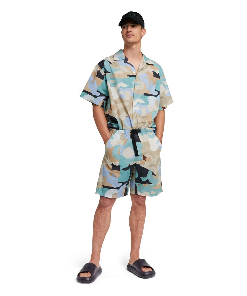 Blue MSGM Poplin Cotton Shorts With Geo Camo Print | USA_MSGM12198