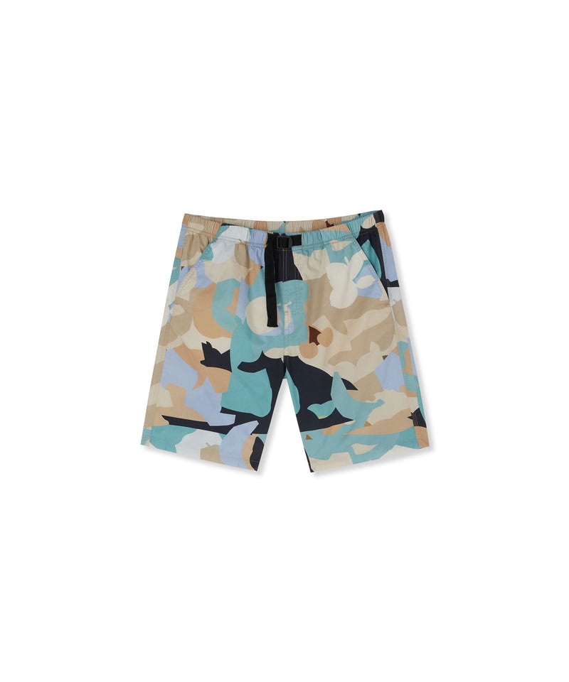 Blue MSGM Poplin Cotton Shorts With Geo Camo Print | USA_MSGM12198