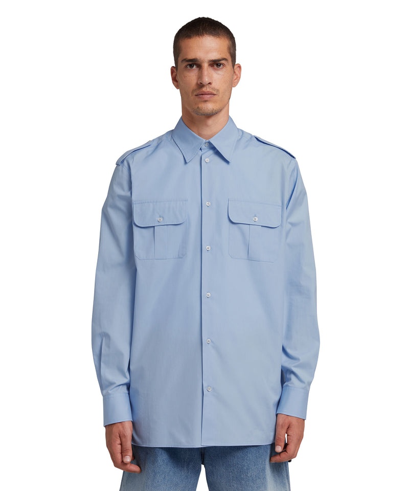 Blue MSGM Poplin Pocketed Shirt | USA_MSGM69359