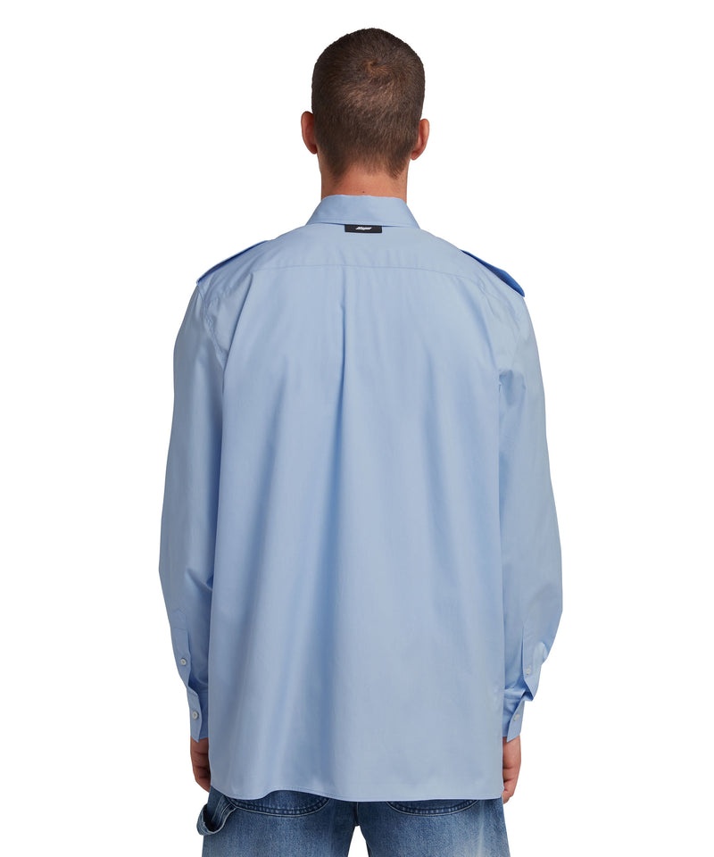 Blue MSGM Poplin Pocketed Shirt | USA_MSGM69359