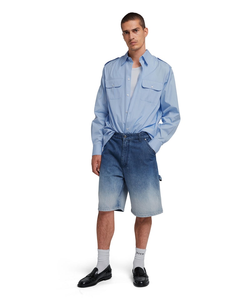 Blue MSGM Poplin Pocketed Shirt | USA_MSGM69359