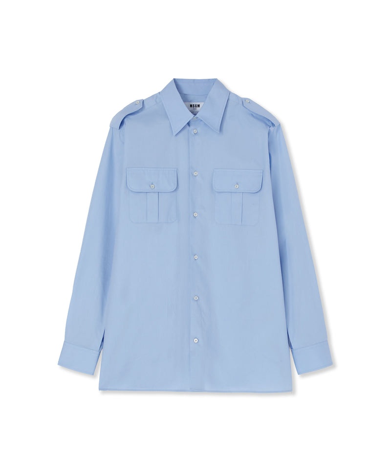 Blue MSGM Poplin Pocketed Shirt | USA_MSGM69359