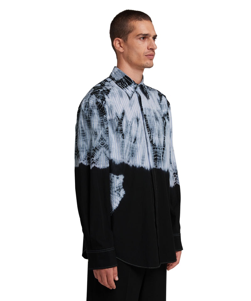 Blue / Black MSGM Poplin Shirt With Tie-dye Treatment | USA_MSGM97114