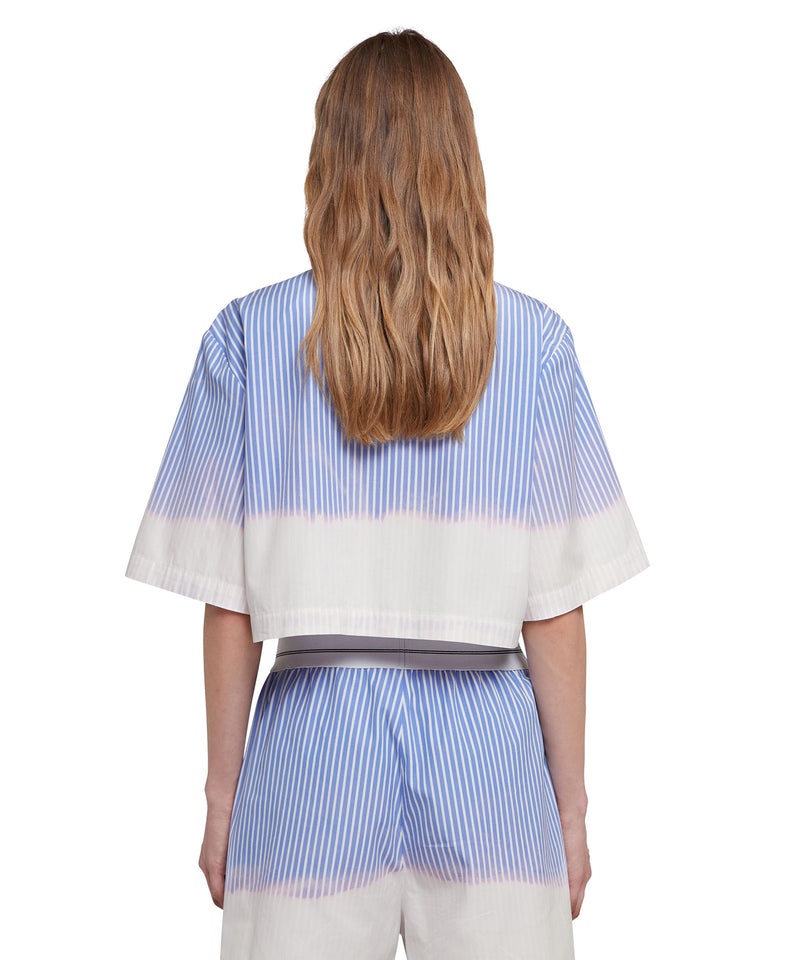 Blue / White MSGM Poplin Short Sleeve Crop Shirt With Faded Treatment | USA_MSGM54904