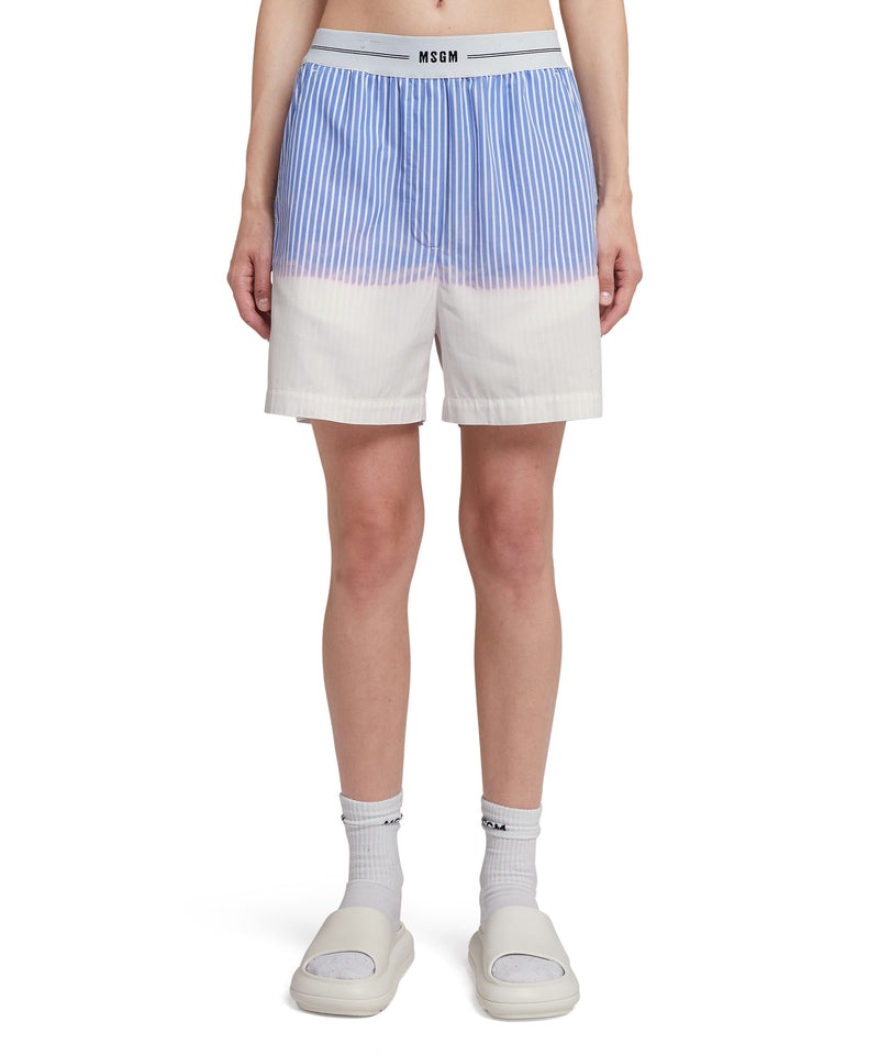 Blue / White MSGM Poplin Shorts With Waistband Logo And Faded Treatment | USA_MSGM91538