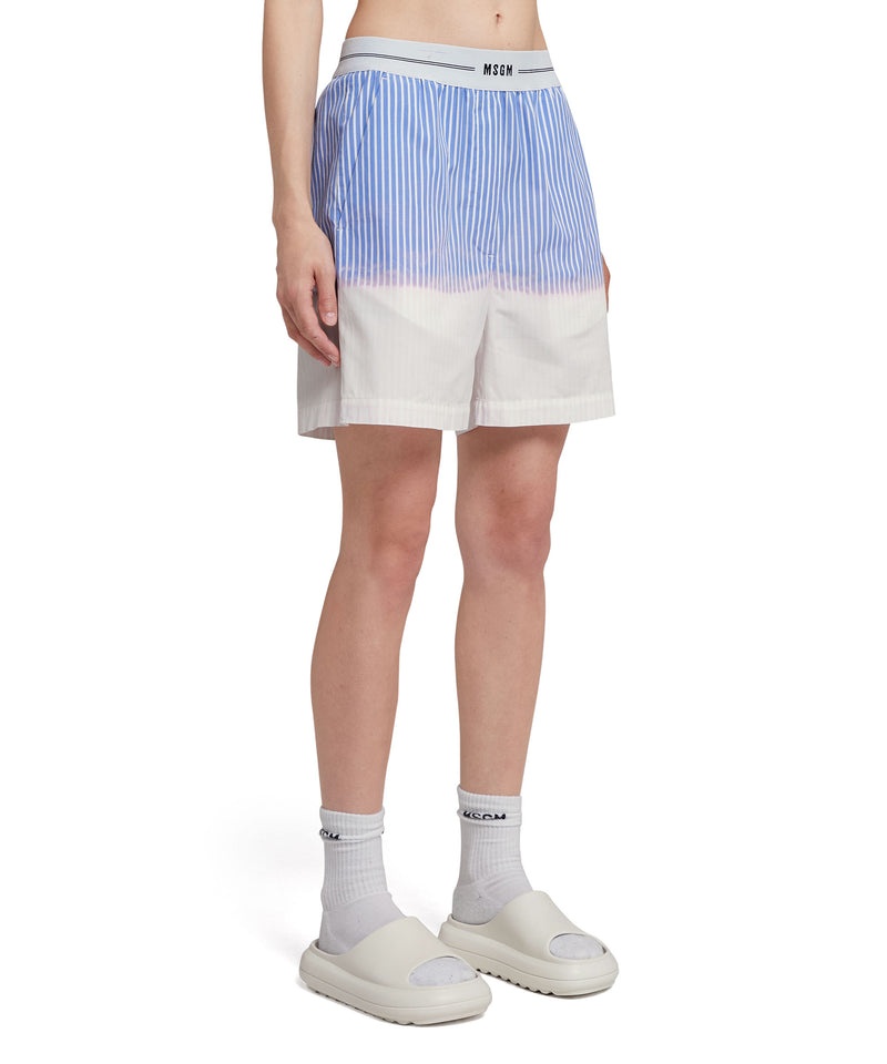 Blue / White MSGM Poplin Shorts With Waistband Logo And Faded Treatment | USA_MSGM91538