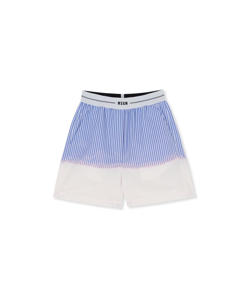 Blue / White MSGM Poplin Shorts With Waistband Logo And Faded Treatment | USA_MSGM91538