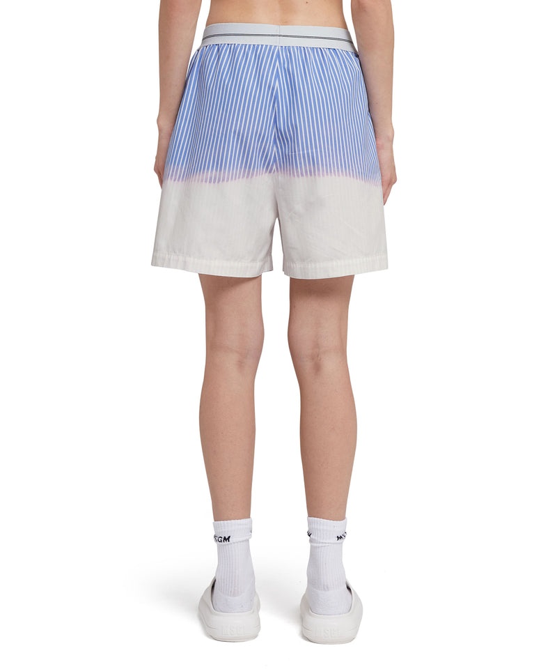 Blue / White MSGM Poplin Shorts With Waistband Logo And Faded Treatment | USA_MSGM94953