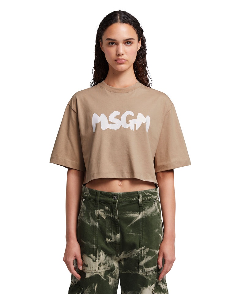 Brown MSGM Crop Top New Brushstroke Logo | USA_MSGM31279