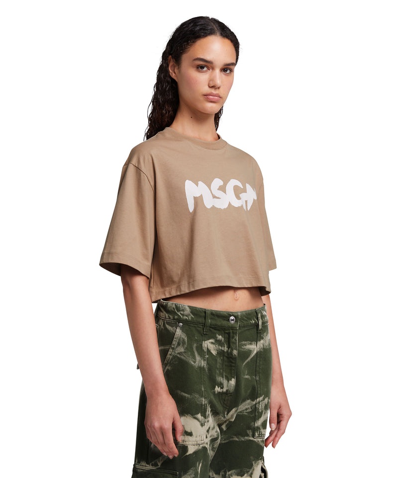 Brown MSGM Crop Top New Brushstroke Logo | USA_MSGM31279