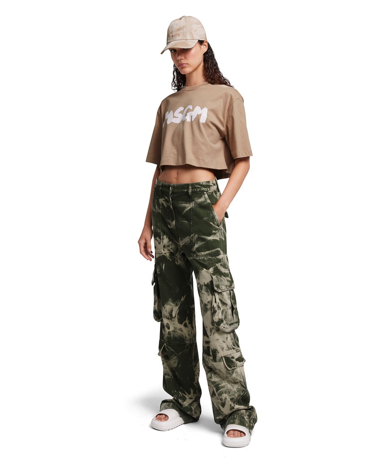 Brown MSGM Crop Top New Brushstroke Logo | USA_MSGM31279