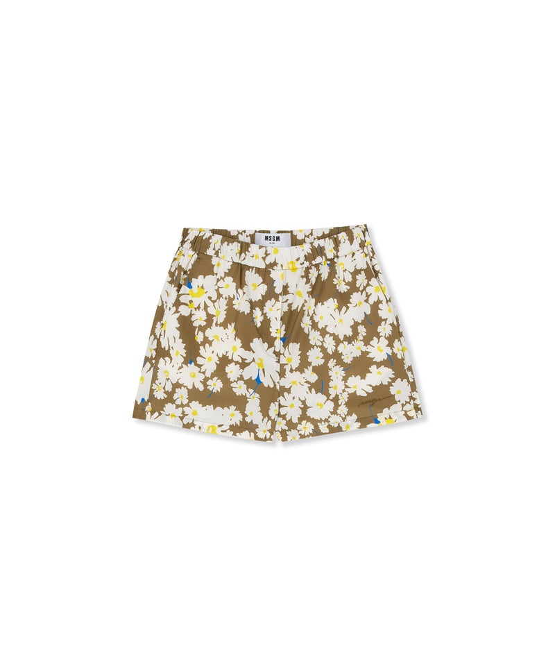 Brown MSGM Daisy Print Poplin Shorts | USA_MSGM25701