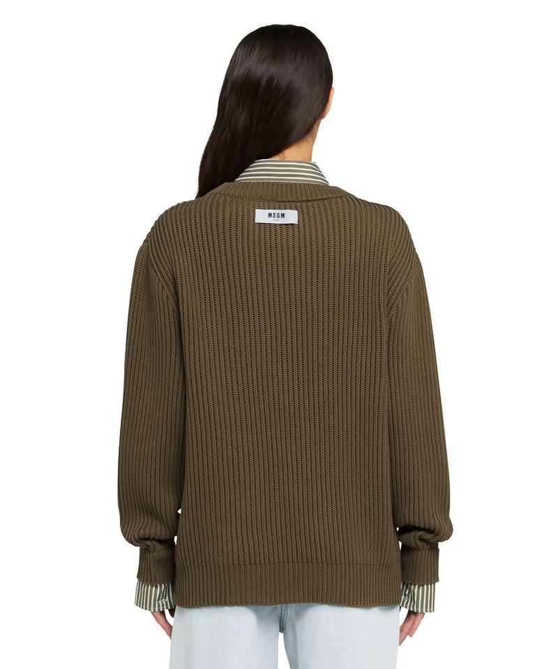 Brown MSGM English Ribbed Cotton Shirt With Poplin Application | USA_MSGM12367