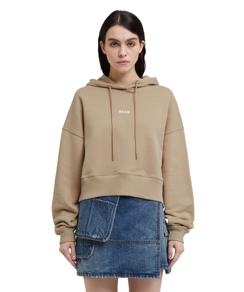 Brown MSGM Mini Logo Crop Hooded Sweatshirt | USA_MSGM45362