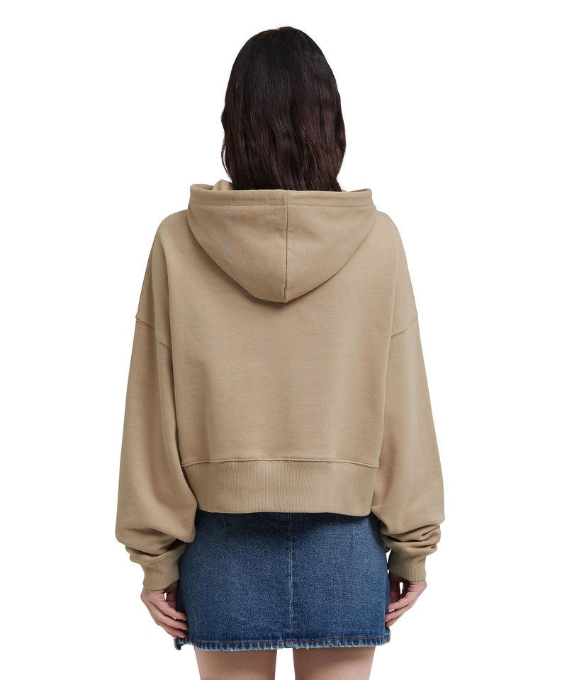 Brown MSGM Mini Logo Crop Hooded Sweatshirt | USA_MSGM45362