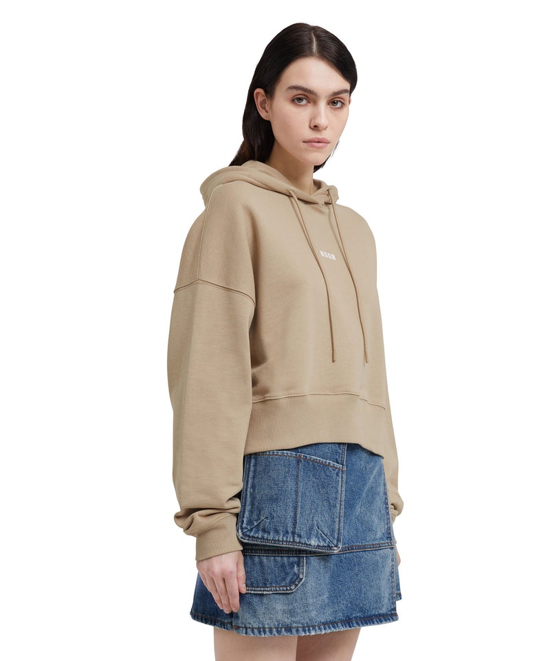 Brown MSGM Mini Logo Crop Hooded Sweatshirt | USA_MSGM45362