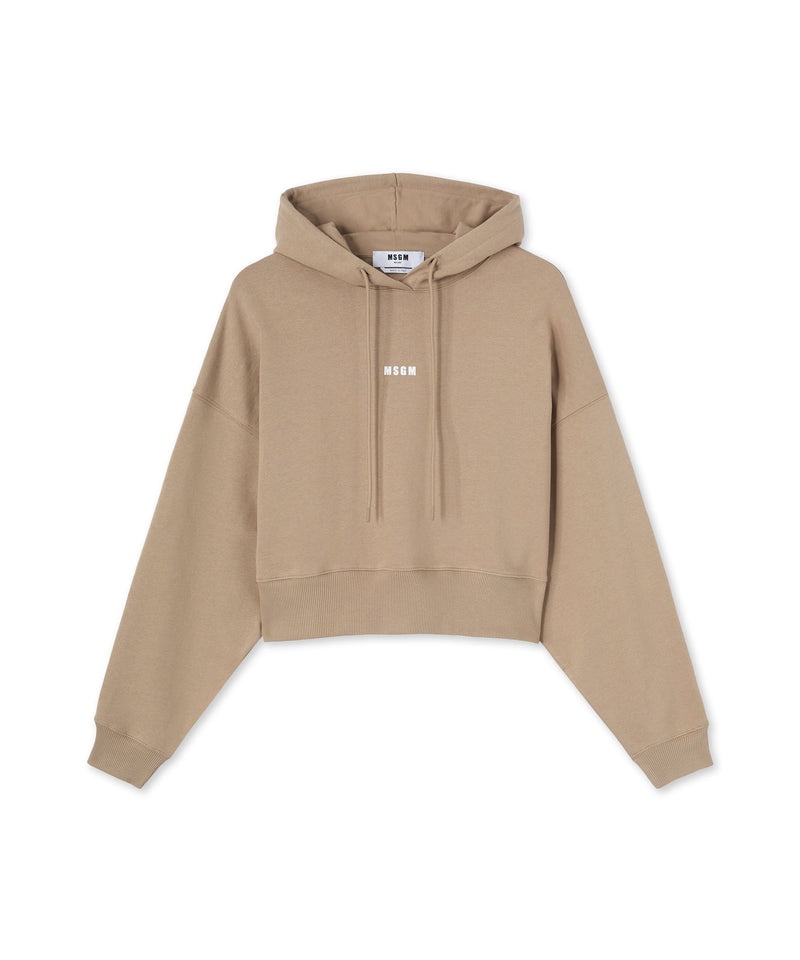 Brown MSGM Mini Logo Crop Hooded Sweatshirt | USA_MSGM45362