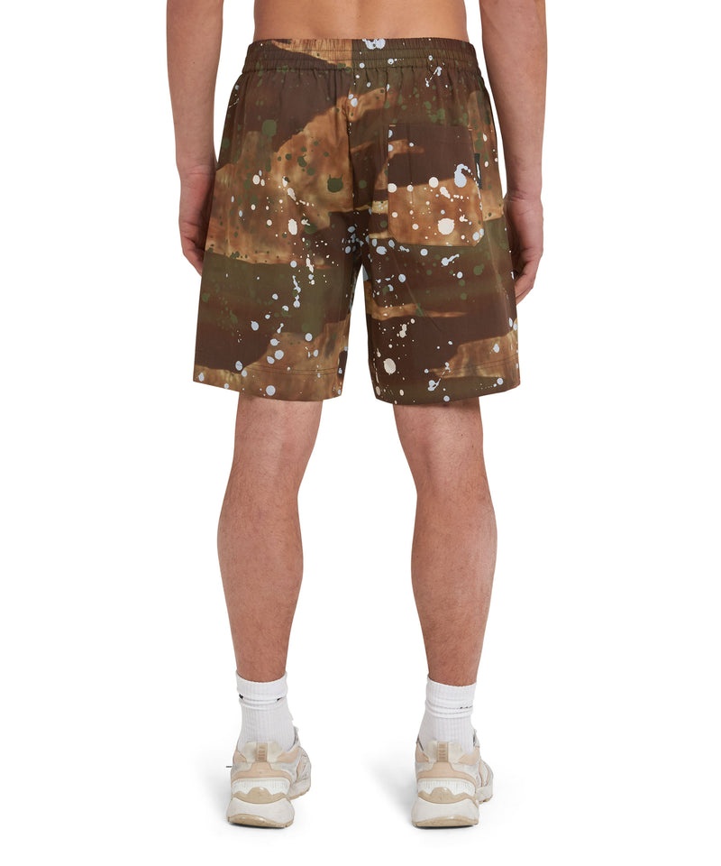 Brown MSGM Poplin Cotton Shorts With Dripping Camo Print | USA_MSGM89130