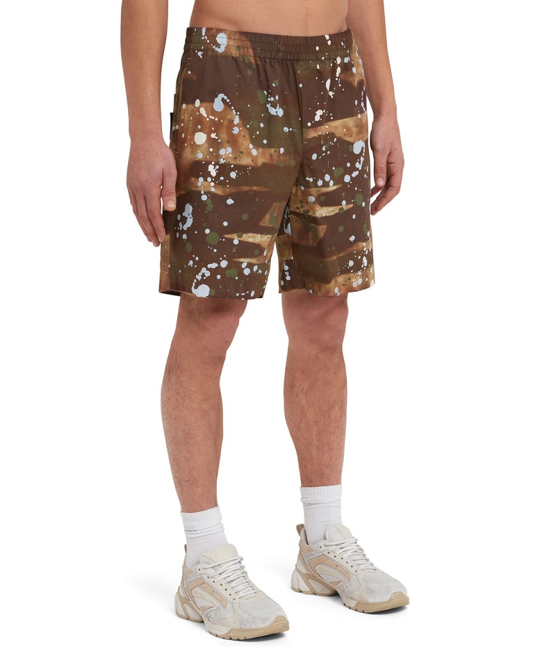 Brown MSGM Poplin Cotton Shorts With Dripping Camo Print | USA_MSGM89130