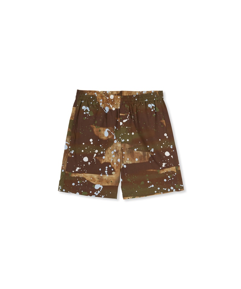 Brown MSGM Poplin Cotton Shorts With Dripping Camo Print | USA_MSGM89130