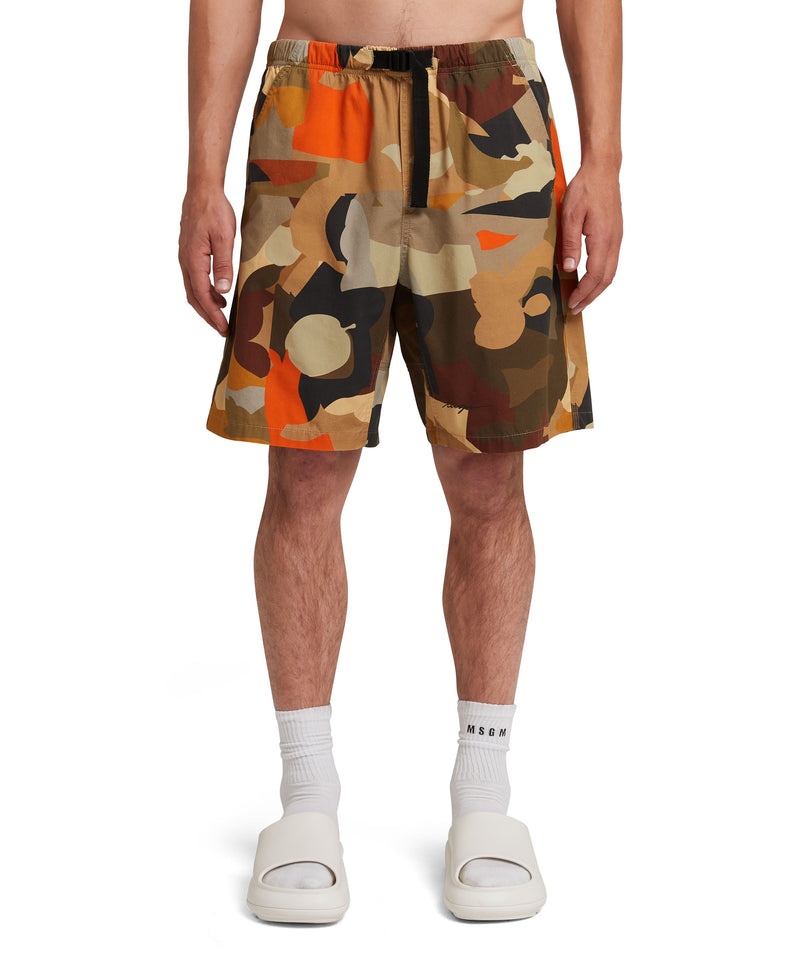 Brown MSGM Poplin Cotton Shorts With Geo Camo Print | USA_MSGM80840