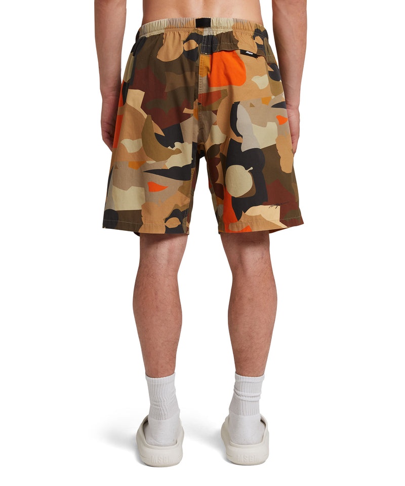 Brown MSGM Poplin Cotton Shorts With Geo Camo Print | USA_MSGM80840