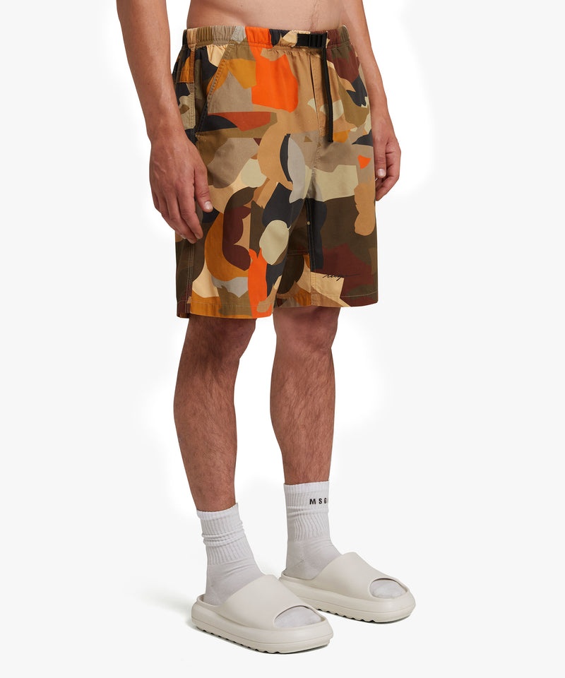 Brown MSGM Poplin Cotton Shorts With Geo Camo Print | USA_MSGM80840