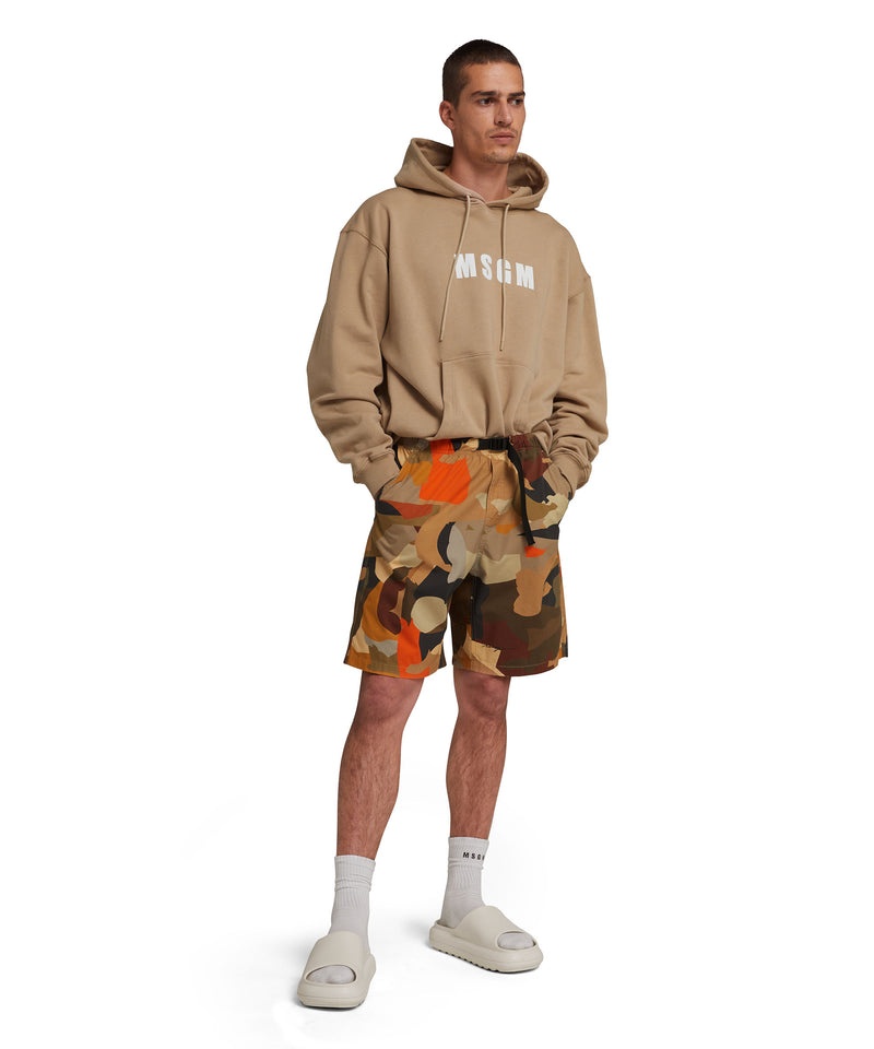 Brown MSGM Poplin Cotton Shorts With Geo Camo Print | USA_MSGM80840